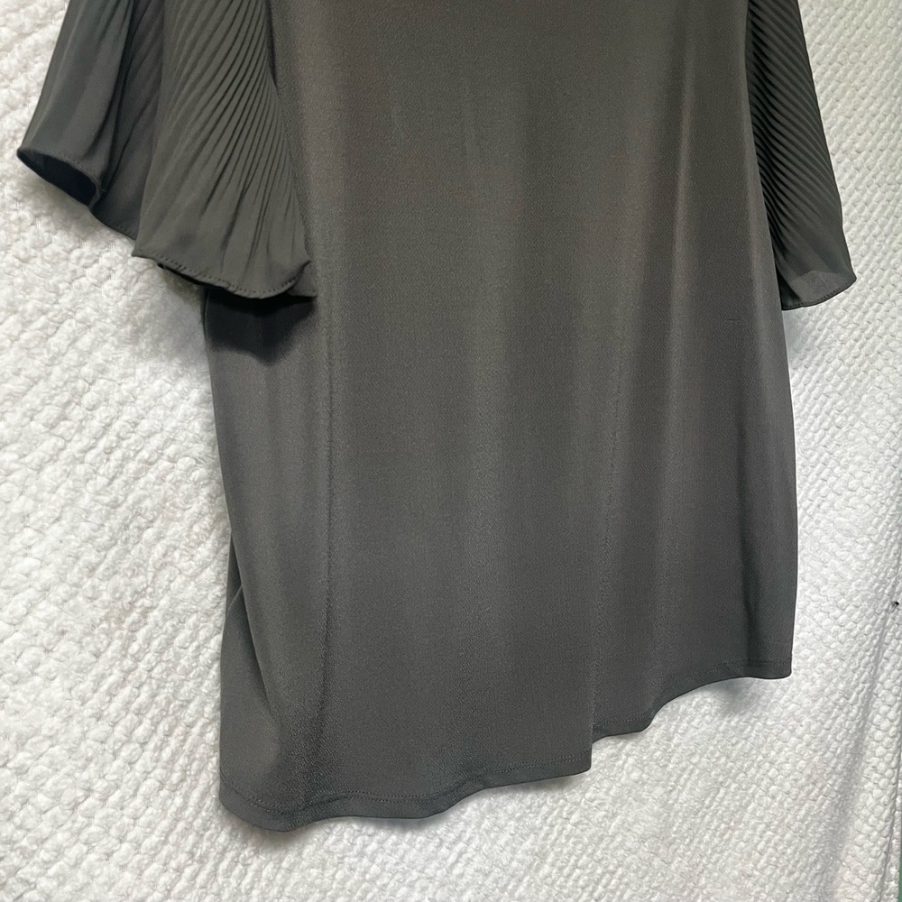 Adrianna Papell Pleated Blouse Womens Career Large Gray Keyhole Back Workwear - Picture 8 of 12